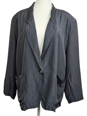 Sandin Vintage Charcoal Gray Silk Relaxed Blazer Jacket M | Minimalist Workwear